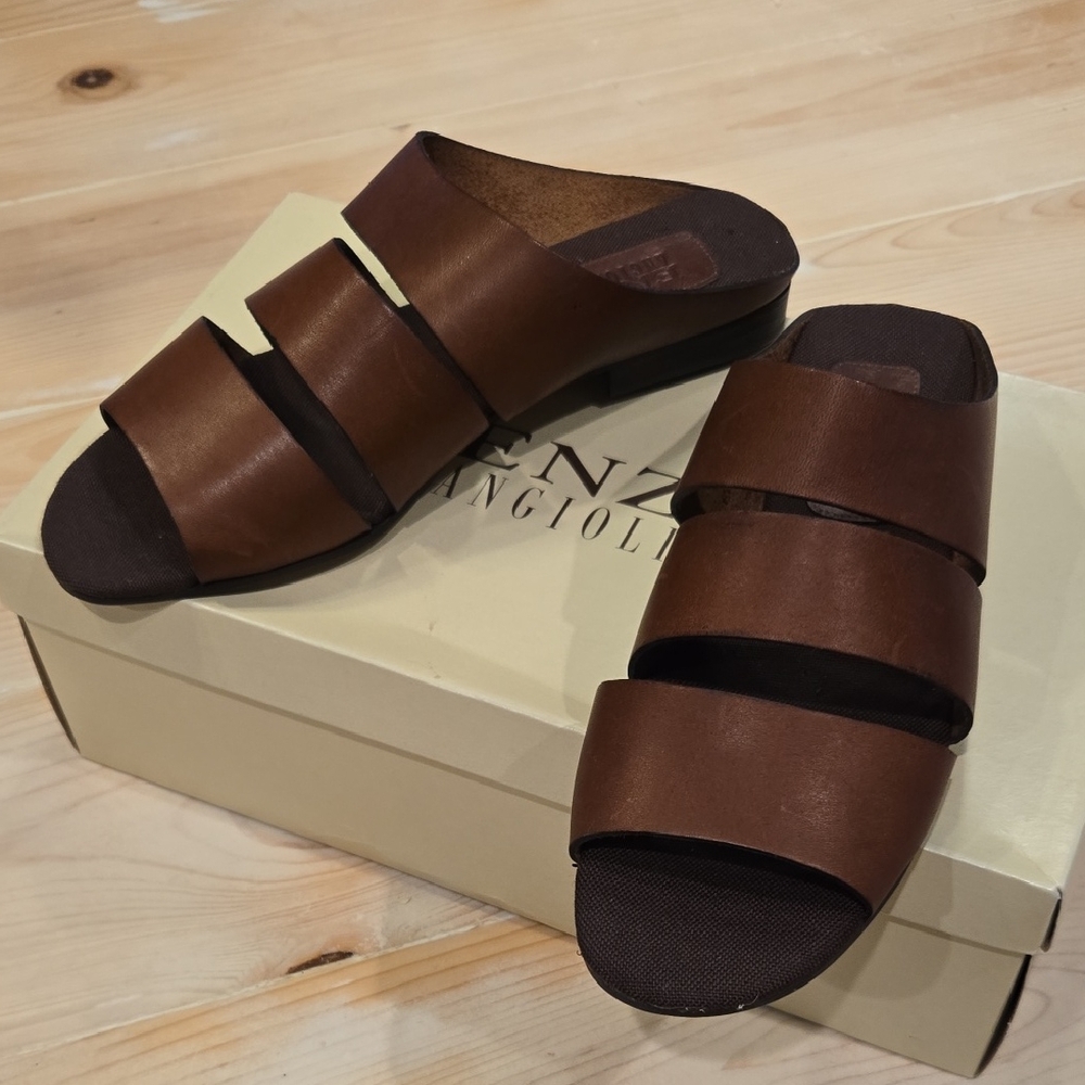 Enzo Angiolini Brown Leather Sandals Slip-On Comfort